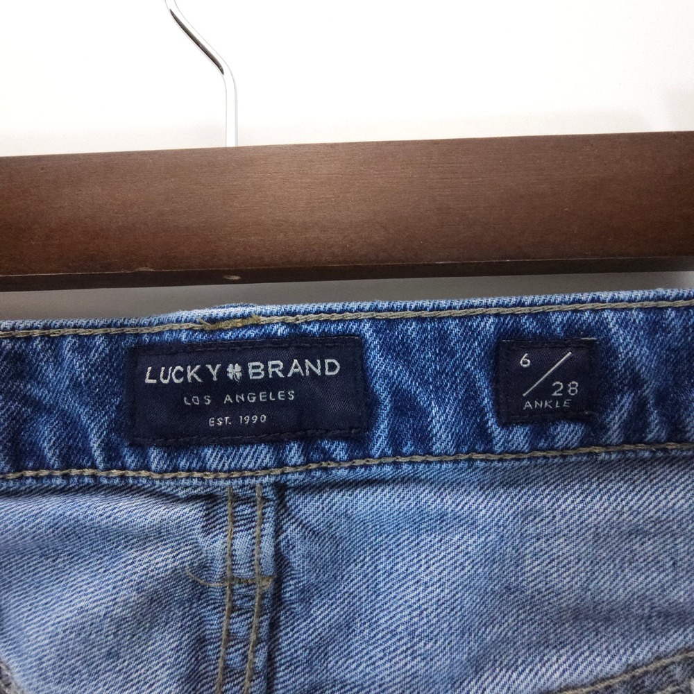 Lucky Brand Drew Mom Jeans Womens 6/28 Blue Vintage High Rise Raw Hem Straight - Picture 8 of 12